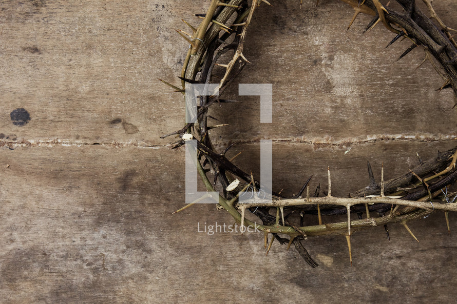 crown on thorns on wood background 