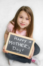 girl holding a Happy Mother's day sign