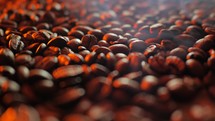 Roasted Coffee Beans With Smoke Around.