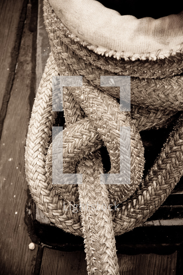 weathered rope on a dock 
