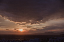 sunset over Greek city 