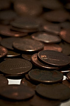 Close up of a pile of pennies
