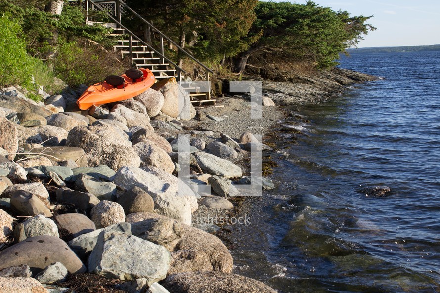 canoe on a shore in Maine 