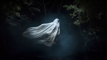 Ghost in the dark forest. Halloween concept.