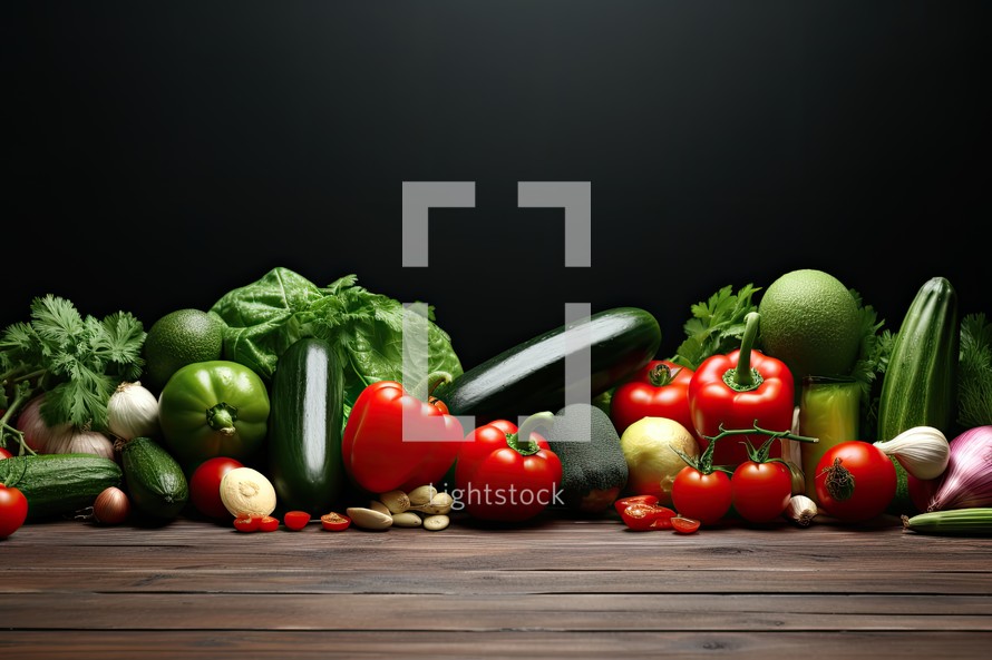 Fresh vegetables on a wooden table. Healthy food background with copy space