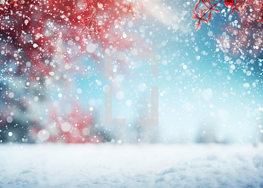 Winter background with snowflakes and bokeh. Christmas background.