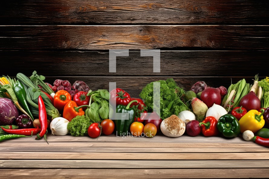 Fresh vegetables on wooden table. Healthy food background. Space for text