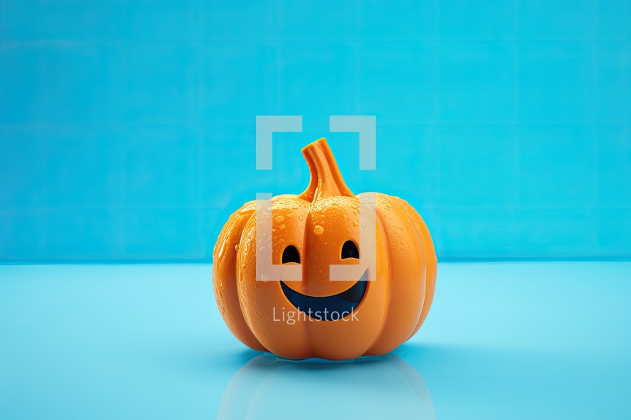 Halloween pumpkin on a blue background. 3d render illustration.