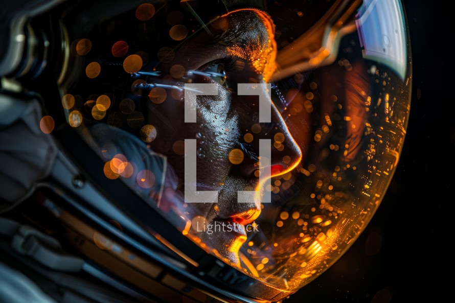 Portrait of an astronaut in an astronaut helmet. Close-up.