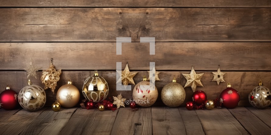 Christmas decoration on wooden background with copy space. New Year concept.