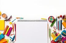 School and office supplies on white background. Back to school concept.