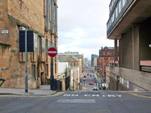 Typical steep street in Glasgow city centre hills