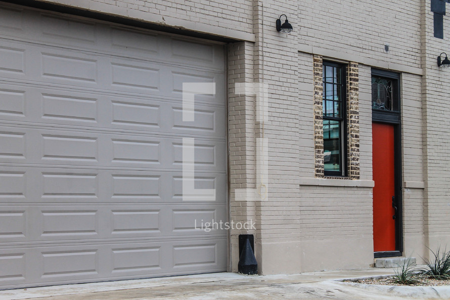 red door and garage door 