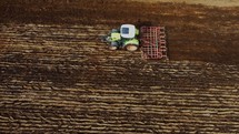 Tractor Cultivating process aerial view