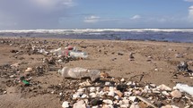 Plastic waste garbage on a beach in Morocco Polluted Environment nature, Ecology disaster
