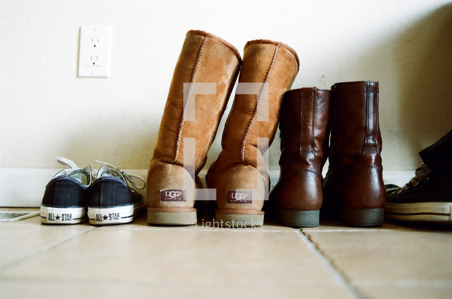 shoes in a mudroom 