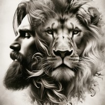 Double exposure. Jesus The Lion. Illustration