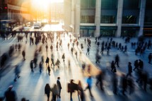 Blurred image of business people walking in a modern city, motion blur