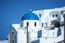 blue dome on a church in Santorini, Greece 