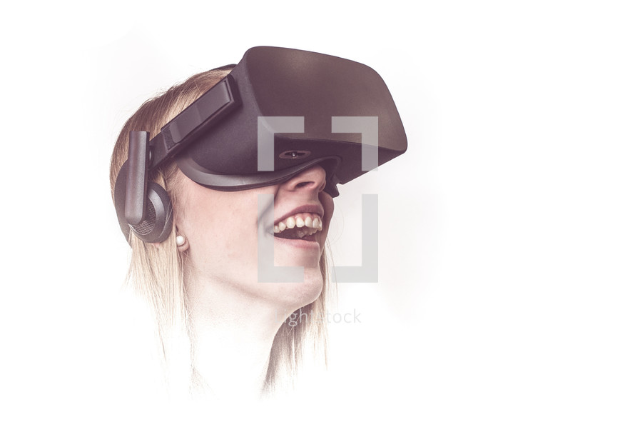 a woman wearing VR glasses 