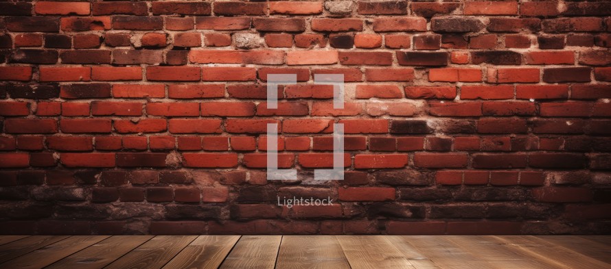 Brick wall background with wooden floor and copy space for your text