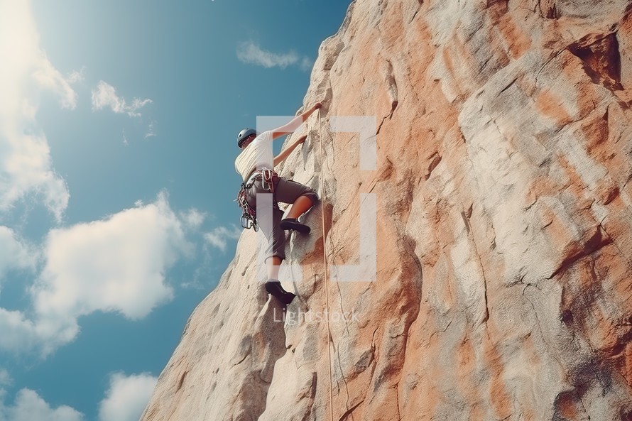 Climber climbs the rock. Extreme hobby. Sport climbing.