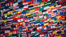 Background of many different flags. The concept of the international community.