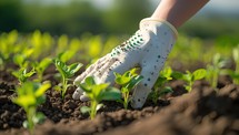 Hand planting seedling in soil