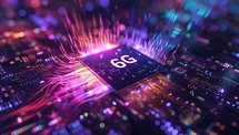 6G technology microchip illuminating vibrant data streams