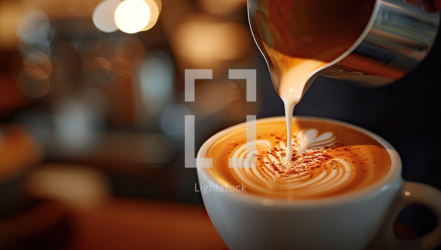 Barista creating latte art in coffee shop