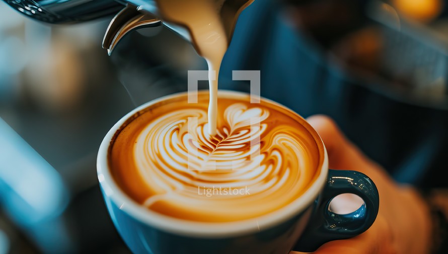  Barista creating latte art in coffee