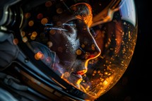 Portrait of an astronaut in an astronaut helmet. Close-up.