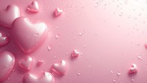 Valentine's day background with pink hearts and water drops.