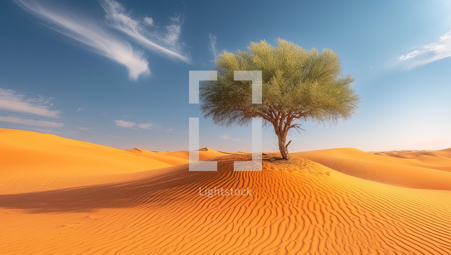  Lone tree thriving in vast desert landscape