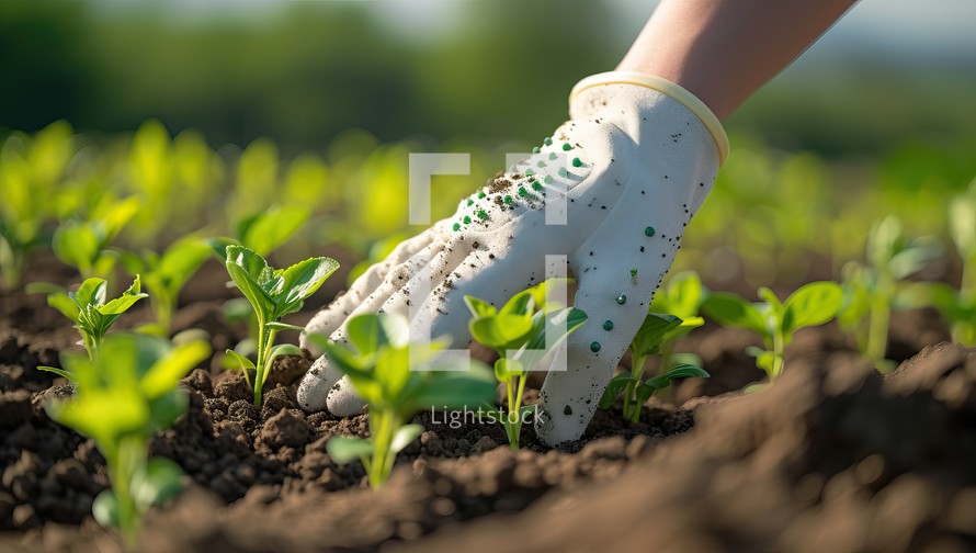Hand planting seedling in soil
