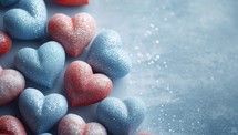 Red and blue hearts on a blue background. Valentine's day concept