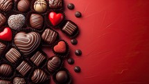 Valentine's day background with chocolate candies on red background