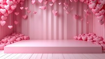 Valentine's Day podium background with pink hearts