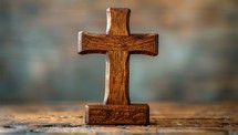 wooden cross on old wooden background, christianity religion concept