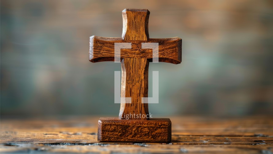 wooden cross on old wooden background, christianity religion concept