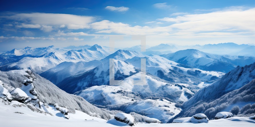 Panoramic View of Snowy Mountain Landscape