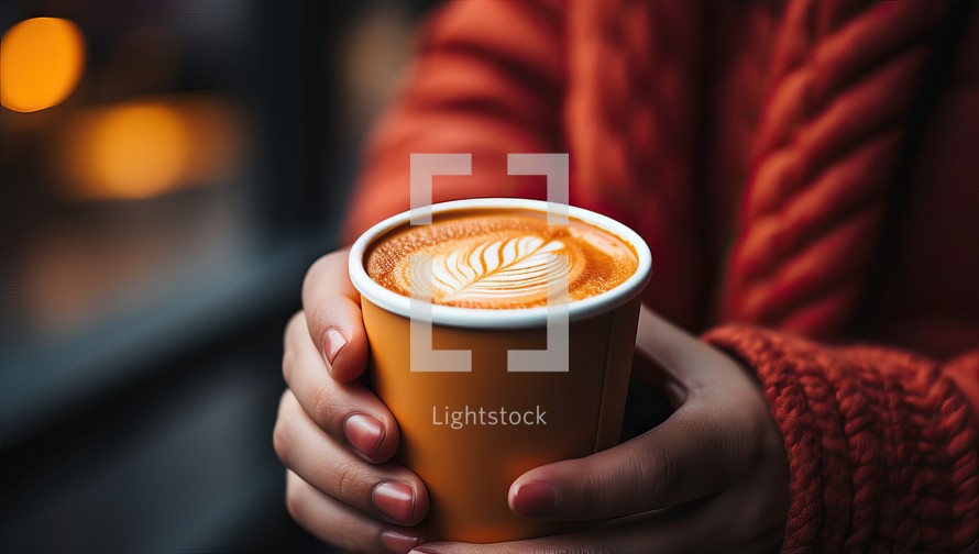Close up of a woman hands holding a cup of coffee