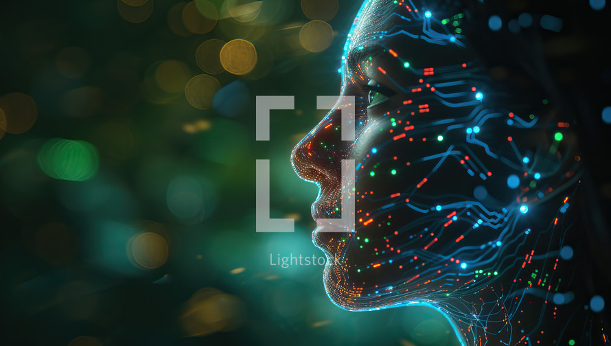 AI Female profile illuminated with circuit pattern highlights artificial intelligence