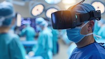 Surgeon using virtual reality in operating room