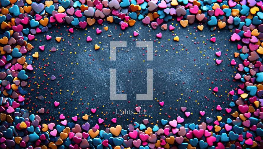 Valentine's day background. Colorful hearts on black background