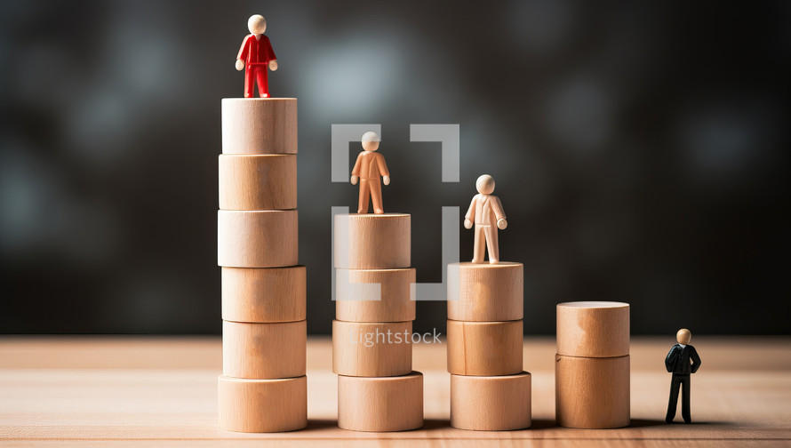 Miniature people - Businessman standing on top of wooden block.