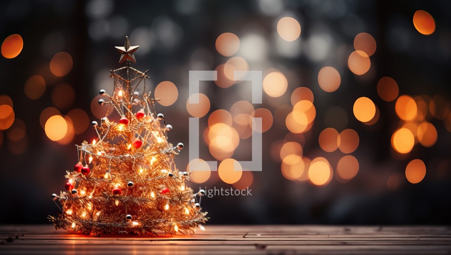 Christmas tree on bokeh background, christmas and new year concept