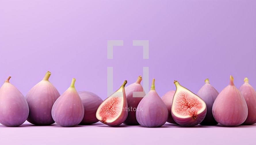 Ripe figs on purple background with copy space. Healthy food concept.