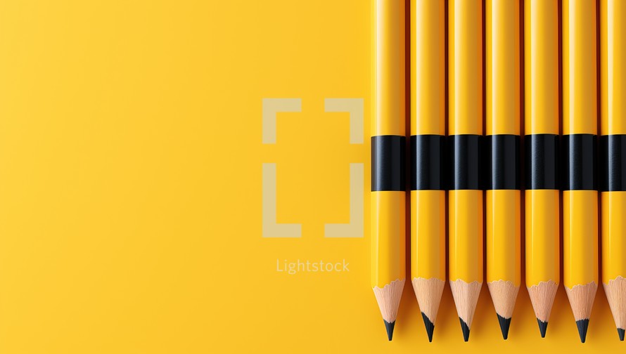 Yellow pencils on yellow background with copy space.