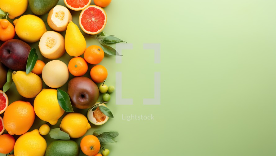 Assorted Fresh Fruits on a Green Background